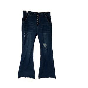 Fashion Wear Womens XXL 34X33 Distressed Button Fly Flare Leg Stretch Jeans
